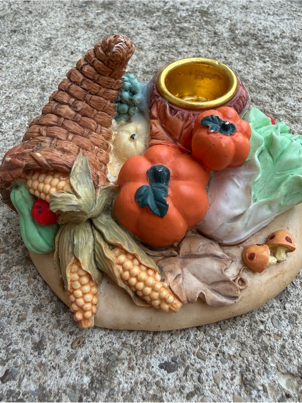 Fall Harvest Ceramic Candle Holder with Orange Pumpkins